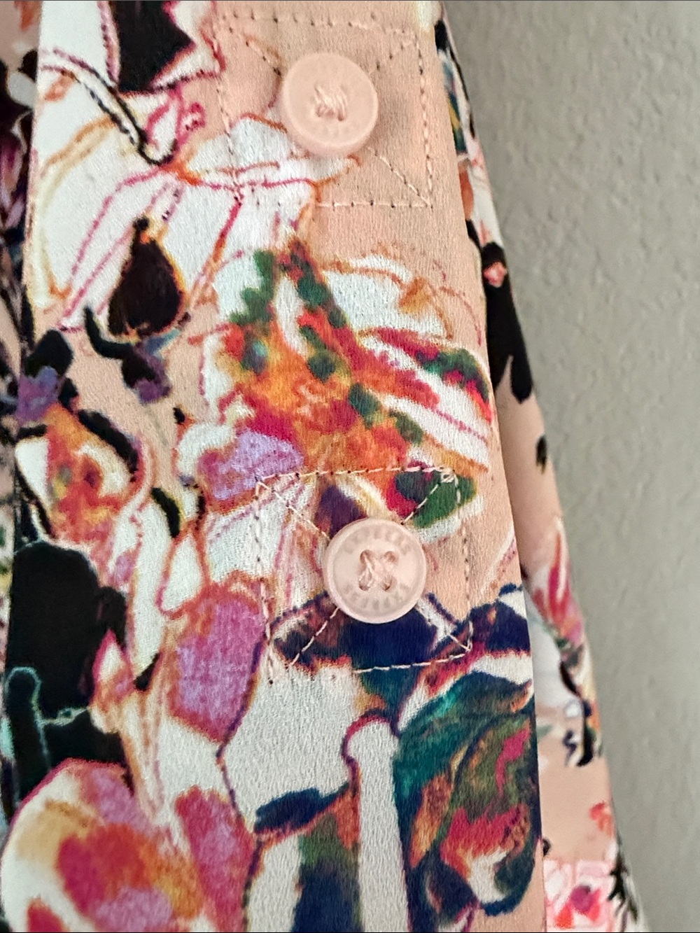 Express Peach Floral Long Sleeve Button-Front The Portofino Shirt - Picture 5 of 8